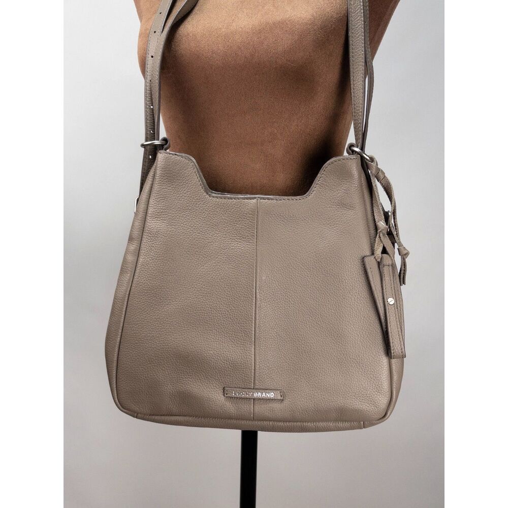 Lucky Brand Taupe Pebble Leather Convertible Backpack Purse Crossbody